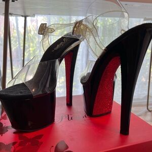 Pleaser High Heels 7” Red Bottom Rhinestones LIKE NEW!